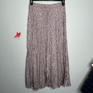 Vintage 1990s 100% Silk Crinkled Maxi Skirt Purple with White Floral Print Small